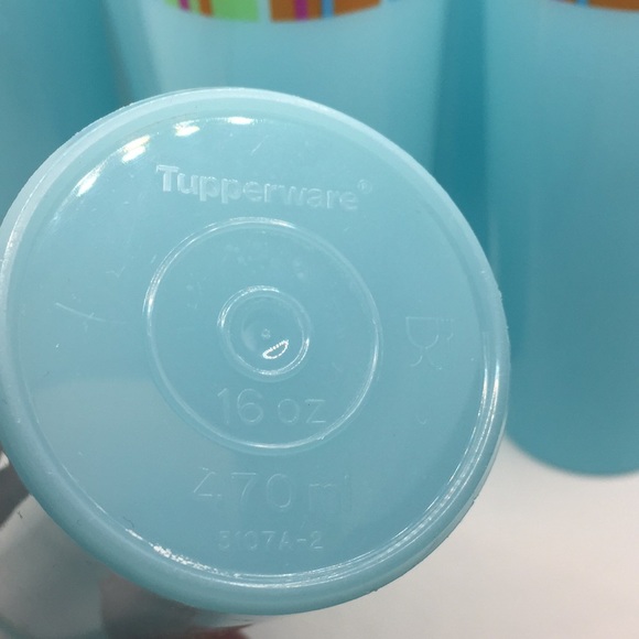 7 Tupperware 5107 Turquoise Blue Vintage Tall Tumblers Drinking Glasses Vintage - Picture 3 of 7